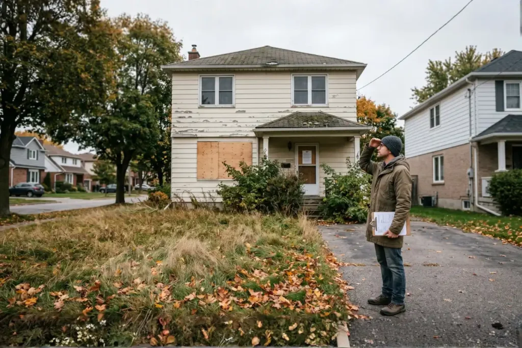 uy Foreclosed Properties in Ontario: inspector viewing house.